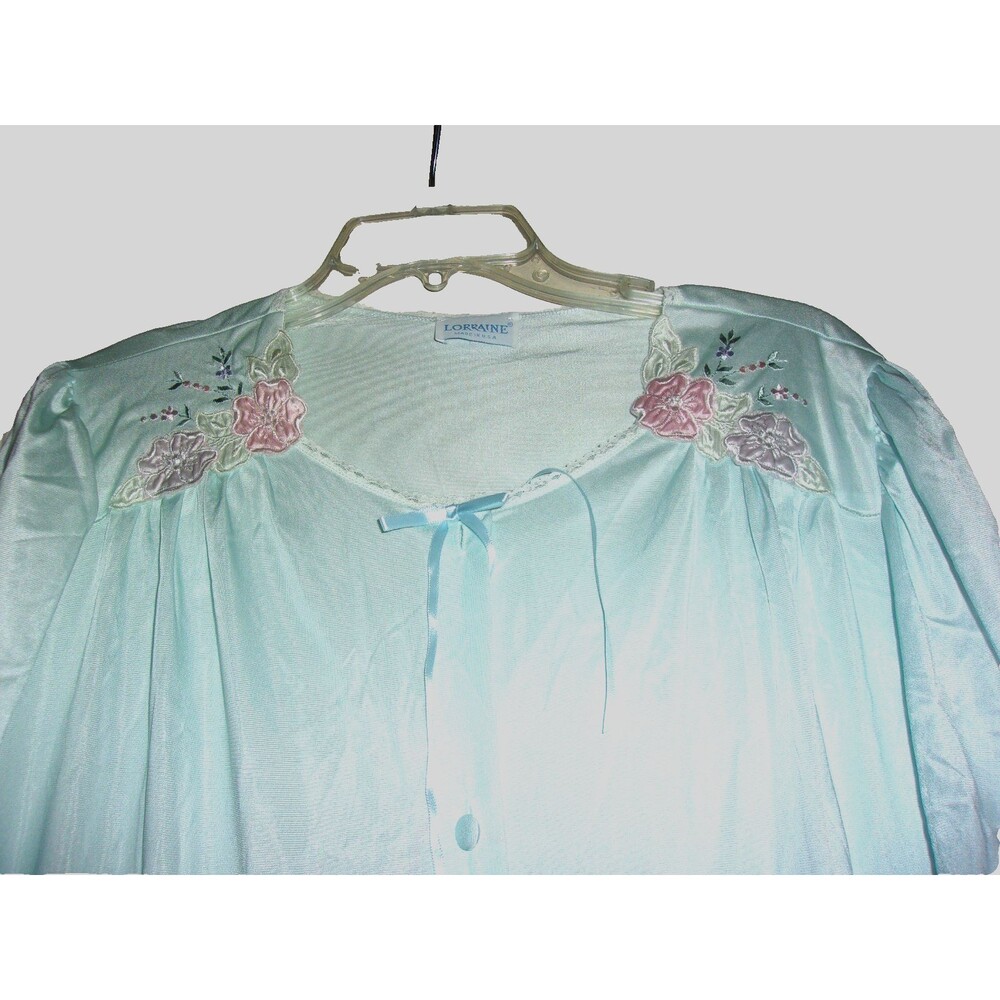 Lorraine Sheer Blue Lightweight Silky Robe Sz. L XL Lace Made in United States